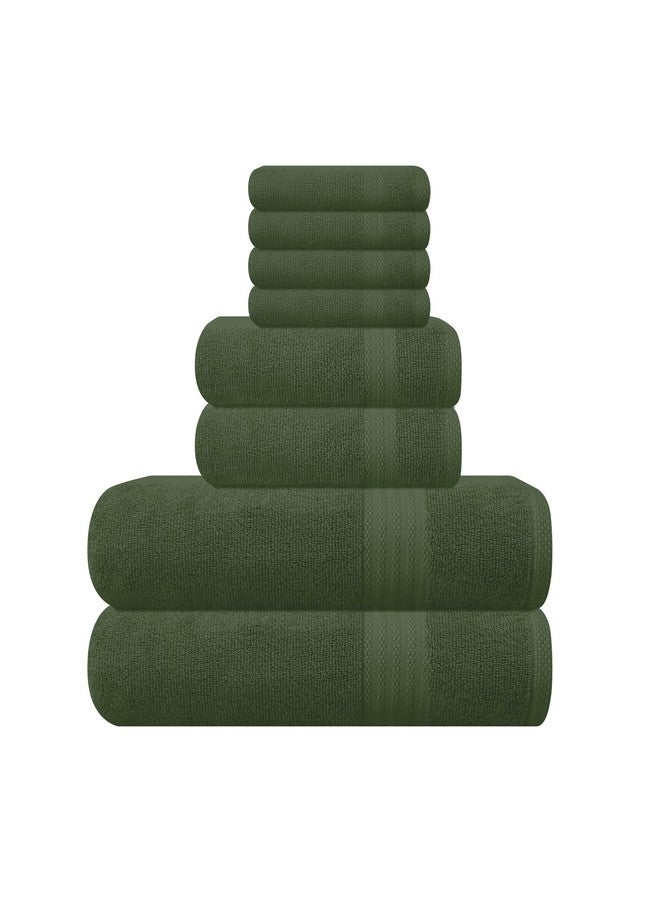 GLAMBURG GLAMBURG Ultra Soft 8-Piece Towel Set - 100% Pure Ring spun Cotton, Contains 2 Oversized Bath Towels 27x54, 2 Hand Towels 16x28, 4 Wash Cloths 13x13 - Ideal for Everyday use, Hotel & Spa - Olive Green  - Image 1
