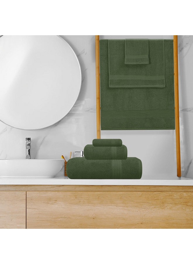 GLAMBURG GLAMBURG Ultra Soft 8-Piece Towel Set - 100% Pure Ring spun Cotton, Contains 2 Oversized Bath Towels 27x54, 2 Hand Towels 16x28, 4 Wash Cloths 13x13 - Ideal for Everyday use, Hotel & Spa - Olive Green  - Image 4