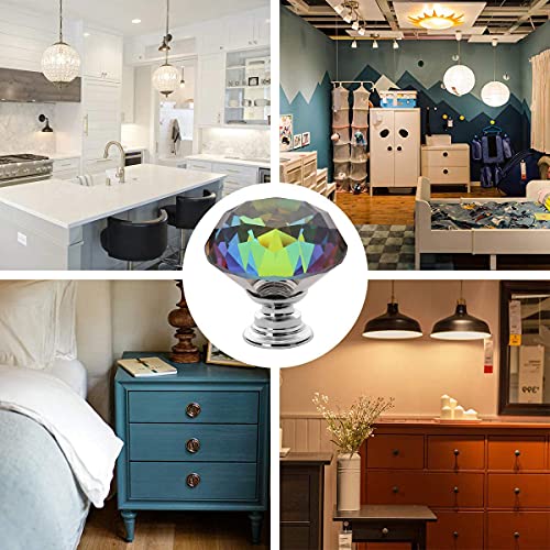 Akstore 6 Pcs Crystal Glass Cabinet Knobs 30mm Diamond Shape Drawer Kitchen Cabinets Dresser Cupboard Wardrobe Pulls Handles (30mm, Colorful) - Image 4