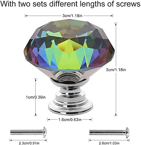 Akstore 6 Pcs Crystal Glass Cabinet Knobs 30mm Diamond Shape Drawer Kitchen Cabinets Dresser Cupboard Wardrobe Pulls Handles (30mm, Colorful) - Image 2