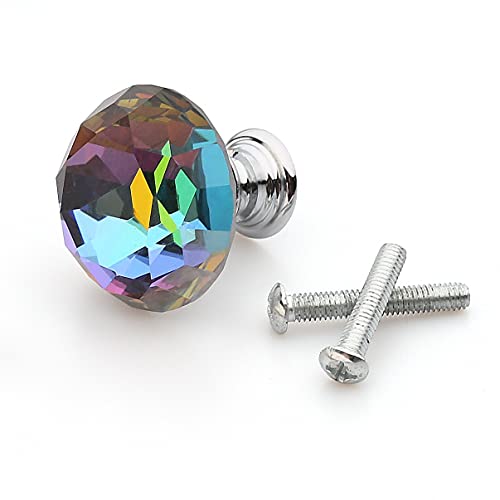 Akstore 6 Pcs Crystal Glass Cabinet Knobs 30mm Diamond Shape Drawer Kitchen Cabinets Dresser Cupboard Wardrobe Pulls Handles (30mm, Colorful) - Image 3