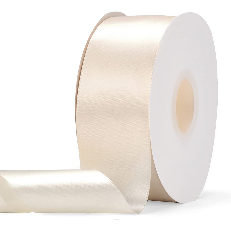 Ewaymado Solid Color CreamyWhite Double Faced Satin Ribbon 2 X 50 Yards Fabric Ribbons Perfect for Wedding and Party DecorationGift Wrapping Sewing Crafts