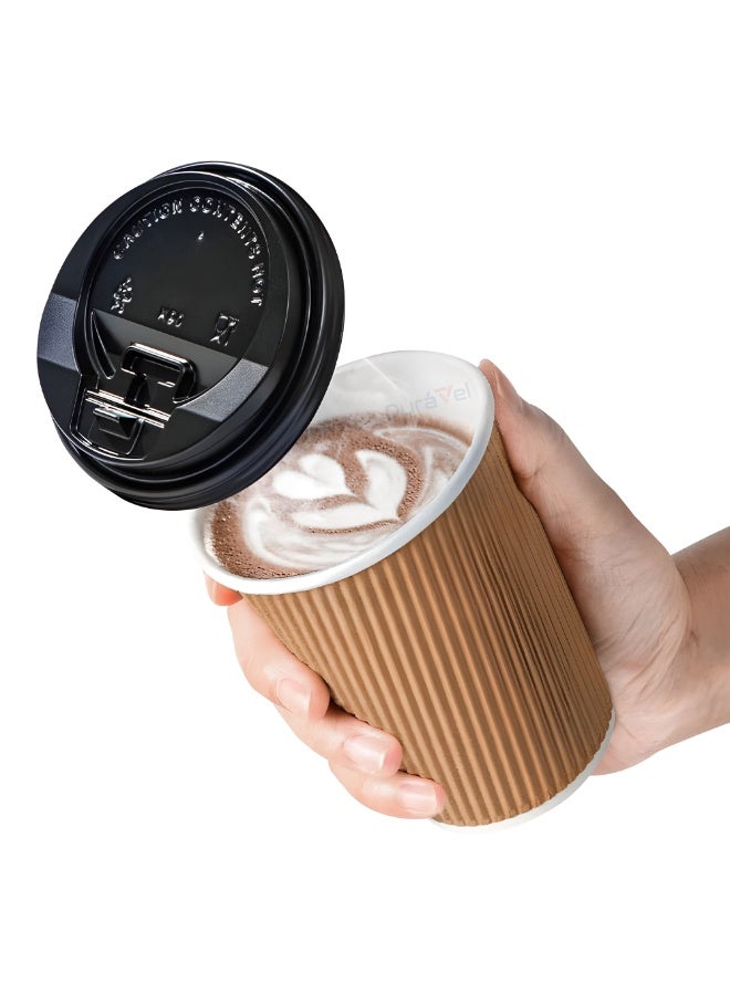 Duravel 25Pcs 8oz Ripple Coffee Cups with Lids Disposable Cups for Takeaway Coffee, Tea or Hot Drinks -Brown - Image 2