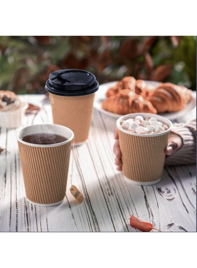 Duravel 25Pcs 8oz Ripple Coffee Cups with Lids Disposable Cups for Takeaway Coffee, Tea or Hot Drinks -Brown - Image 3