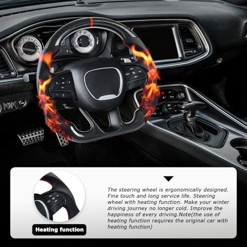 LOSCHEN Steering Wheel for Dodge, 3K Real Carbon Fiber Steering Wheel for Dodge/Jeep Grand Cherokee/SXT/GT/RT/SRT/HELLCAT, Perforated Leather Upgrade D-shaped Flat-bottom(with Heating Function) - Image 5