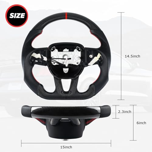 LOSCHEN Steering Wheel for Dodge, 3K Real Carbon Fiber Steering Wheel for Dodge/Jeep Grand Cherokee/SXT/GT/RT/SRT/HELLCAT, Perforated Leather Upgrade D-shaped Flat-bottom(with Heating Function) - Image 2