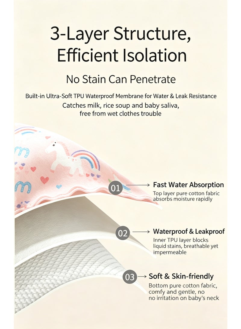4-Pack Newborn Pure Cotton 360° Rotating Waterproof Baby Bibs - Pink - Image 3
