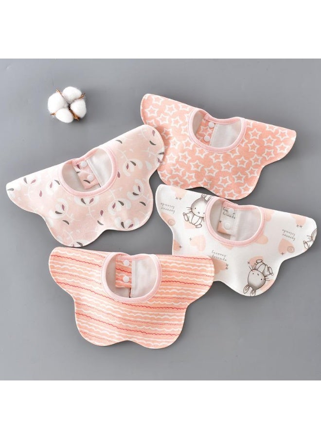 4-Pack Newborn Pure Cotton 360° Rotating Waterproof Baby Bibs - Pink - Image 1