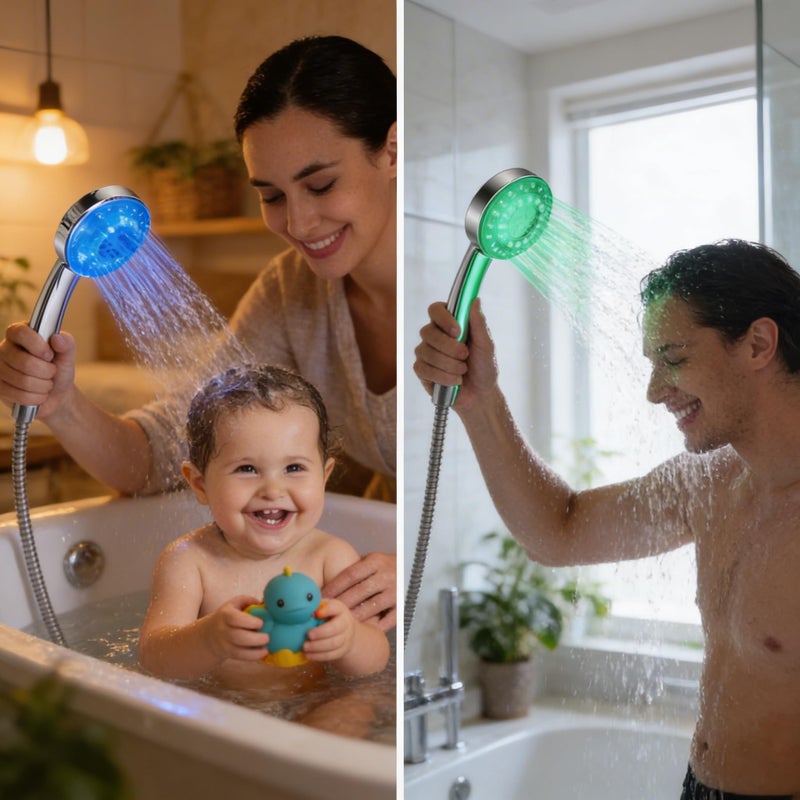 LED Shower Head Handheld Water Saving Color Changing with Filter, Hydro Powered Lights No Batteries for Bathroom Hand Shower - Image 5