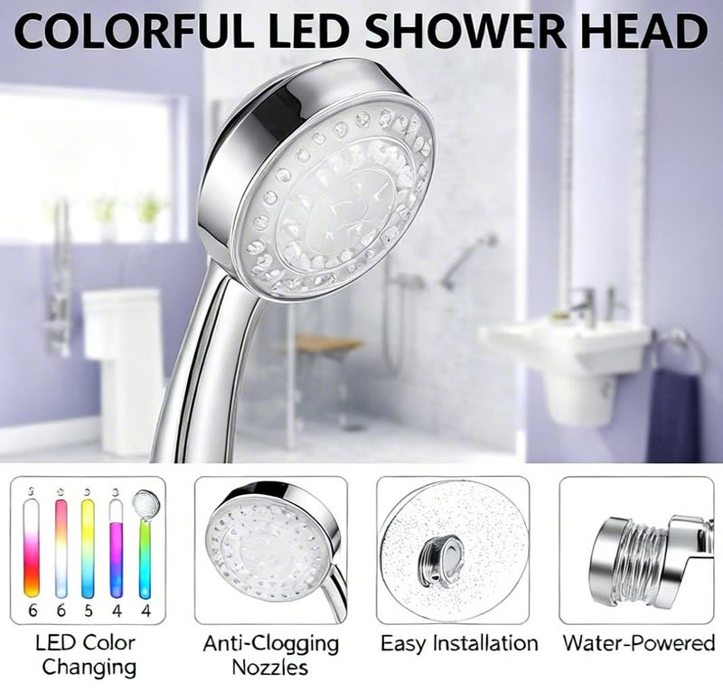 LED Shower Head Handheld Water Saving Color Changing with Filter, Hydro Powered Lights No Batteries for Bathroom Hand Shower - Image 4