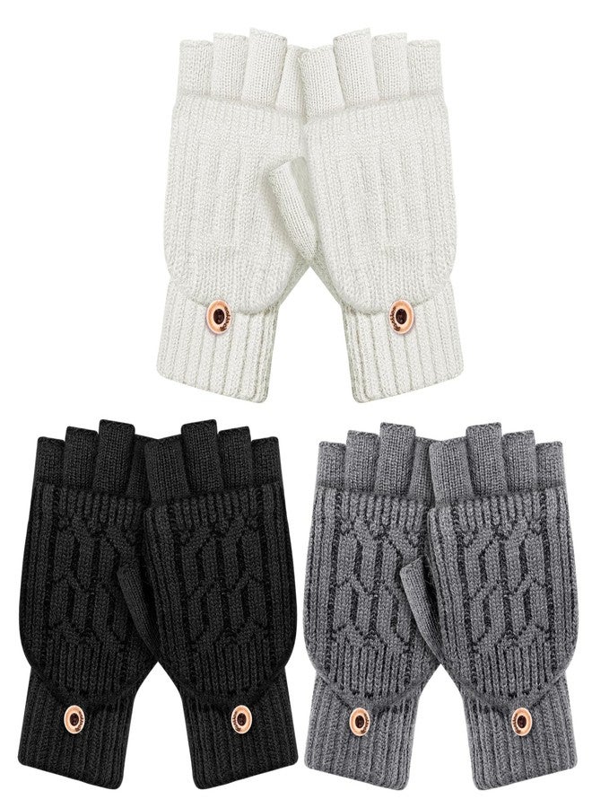 ونسينغ قفازات ONESING بدون أصابع للنساء، 3 أزواج، قفازات شتوية بدون أصابع مع أغطية للأصابع، قفازات قابلة للتحويل للطقس البارد - Image 1