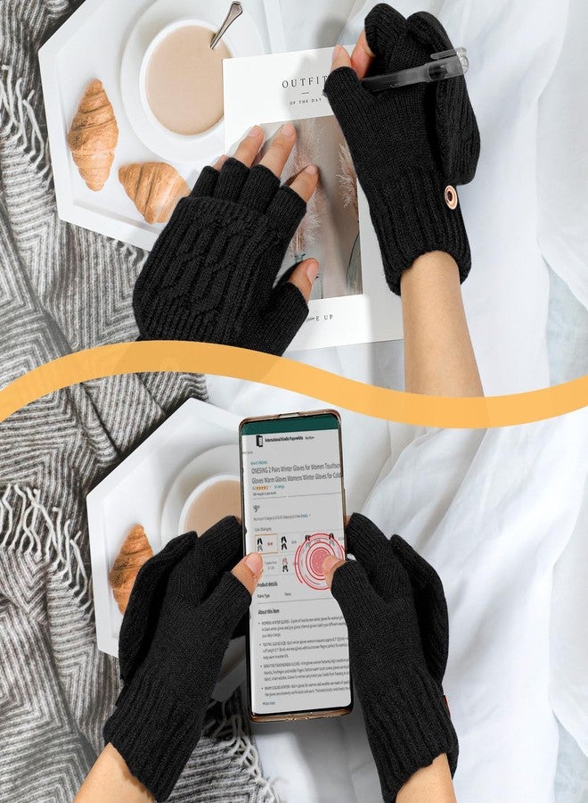 ونسينغ قفازات ONESING بدون أصابع للنساء، 3 أزواج، قفازات شتوية بدون أصابع مع أغطية للأصابع، قفازات قابلة للتحويل للطقس البارد - Image 4