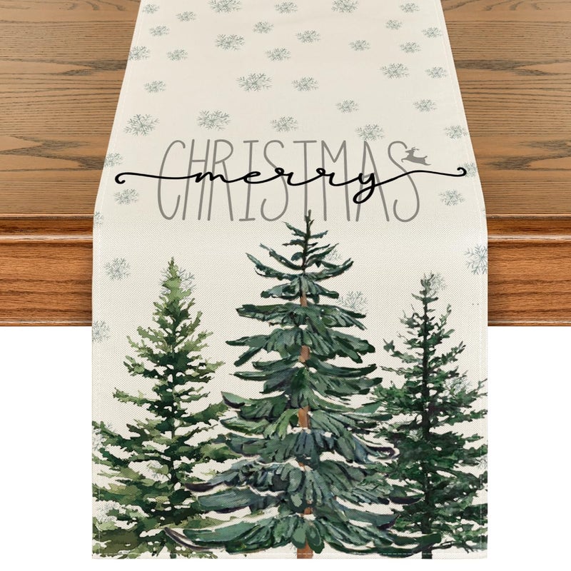 Artoid Mode Artoid Mode Beige Pine Tree Snowflake Merry Christmas Table Runner Seasonal Winter Xmas Holiday Kitchen Dining Table Decoration for Home Party Decor 13 x 90 Inch