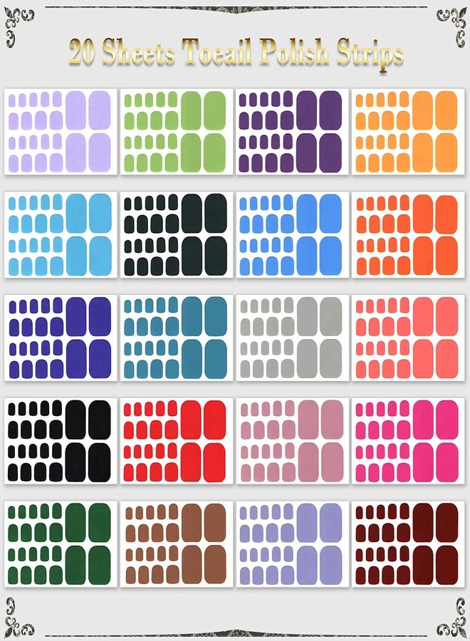 SILPECWEE 20 Sheets Toenail Polish Strips for Women Solid Color Toenail Stickers Full Nail Wraps for Girls Self Adhesive Toes Nail Stickers Gel Strips Manicure Design with File - Image 2