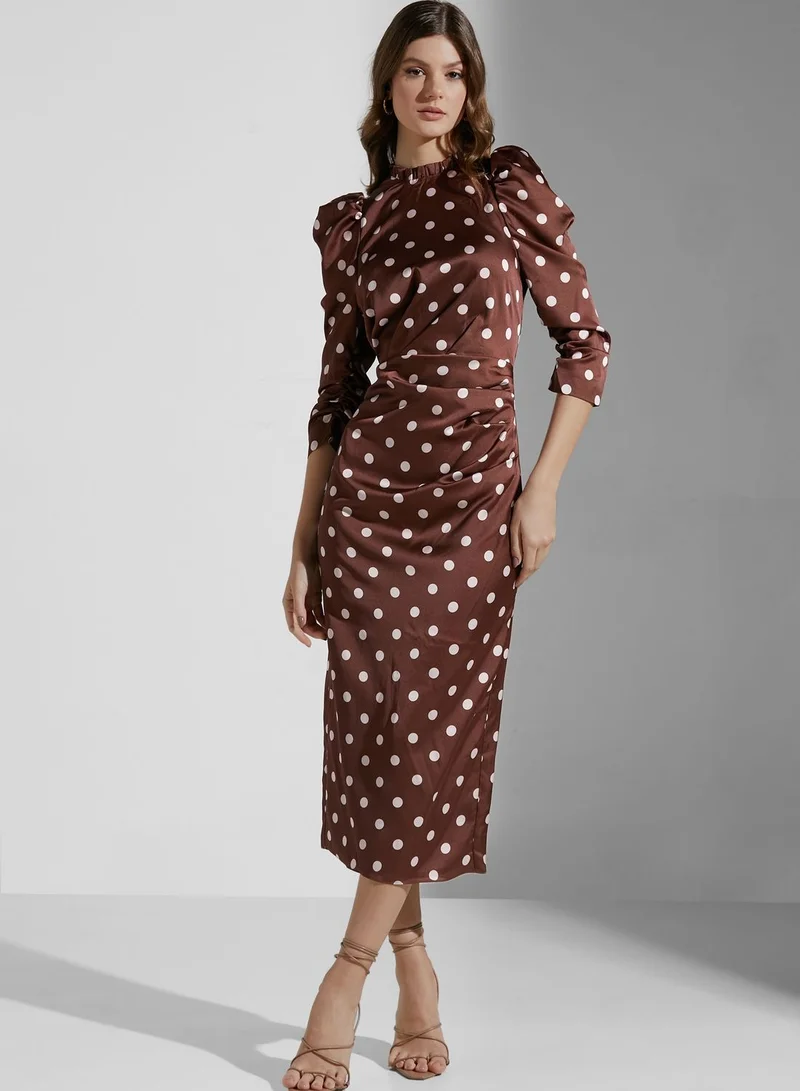 Keepsake Puff Sleeve High Neck Dress