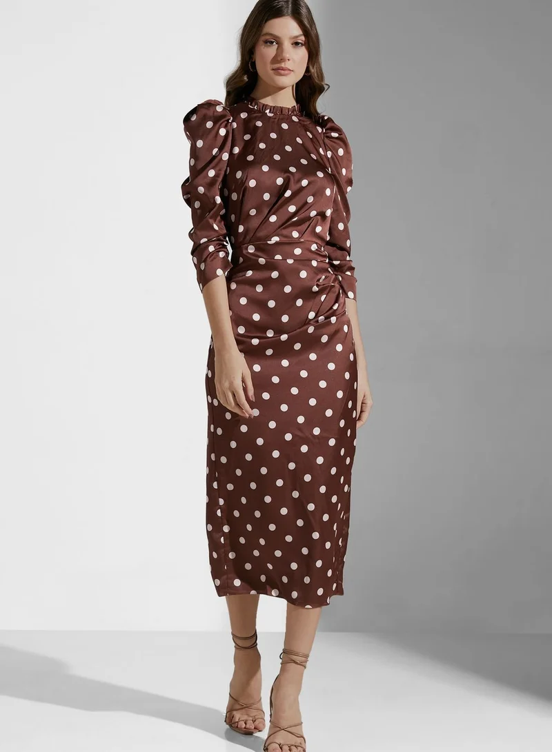 Keepsake Puff Sleeve High Neck Dress