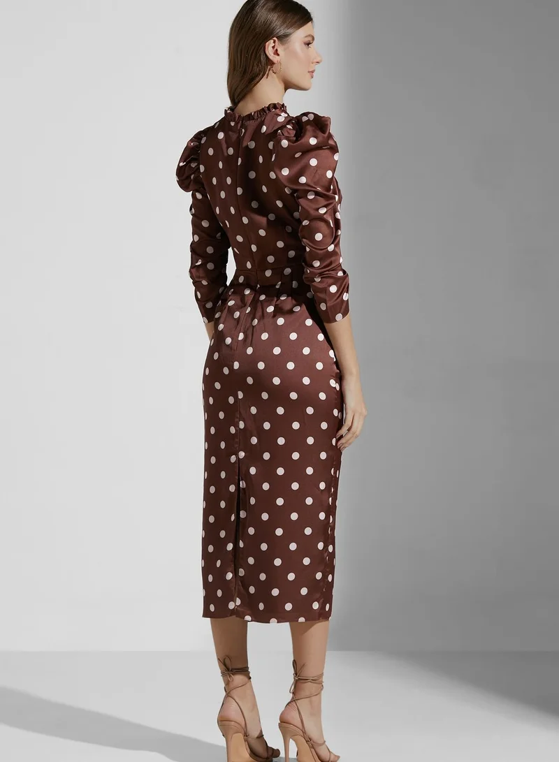Keepsake Puff Sleeve High Neck Dress