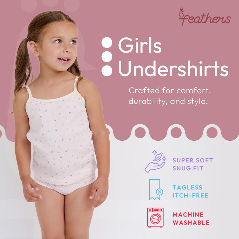 Feathers Super Soft Girls Undershirts Tagless Camisoles â€“ Cotton Cami Girls Tank Tops (3 Pack) (US, Numeric, 5, Regular, Floral) - Image 2