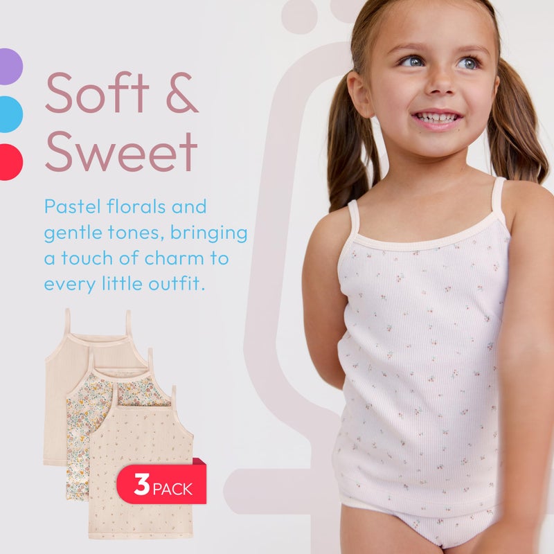 Feathers Super Soft Girls Undershirts Tagless Camisoles â€“ Cotton Cami Girls Tank Tops (3 Pack) (US, Numeric, 5, Regular, Floral) - Image 4