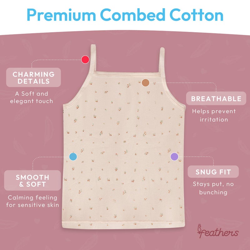 Feathers Super Soft Girls Undershirts Tagless Camisoles â€“ Cotton Cami Girls Tank Tops (3 Pack) (US, Numeric, 5, Regular, Floral) - Image 3