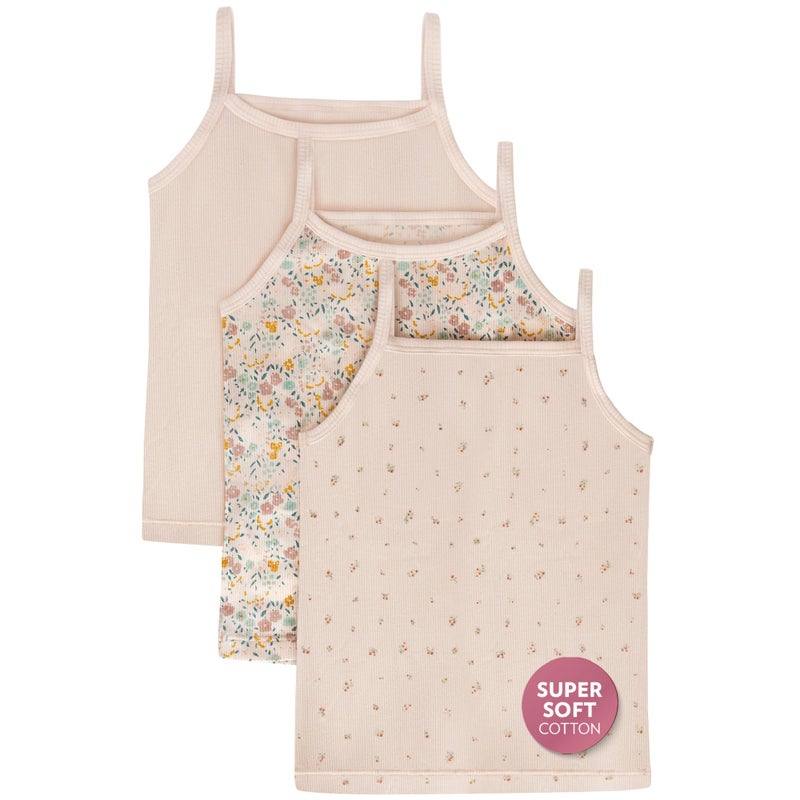 Feathers Super Soft Girls Undershirts Tagless Camisoles â€“ Cotton Cami Girls Tank Tops (3 Pack) (US, Numeric, 5, Regular, Floral) - Image 1