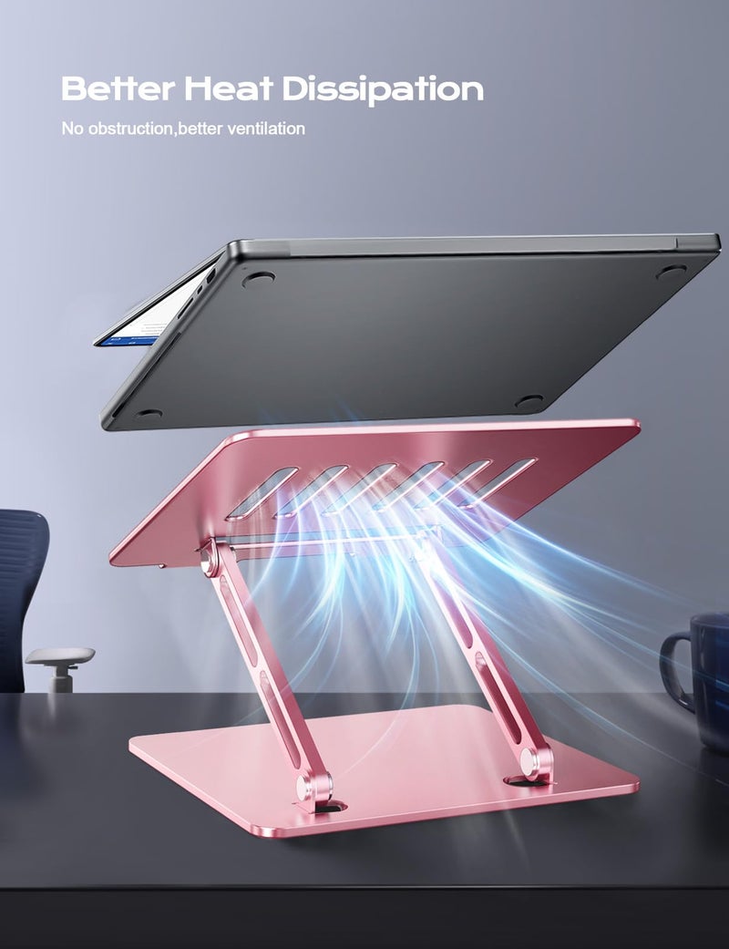 LOXP Adjustable Laptop Stand, Portable Laptop Riser, Aluminum Laptop Stand for Desk Foldable, Ergonomic Computer Notebook Holder for Desk, Office Desk Accessories (10-15.6'')- Pink - Image 4
