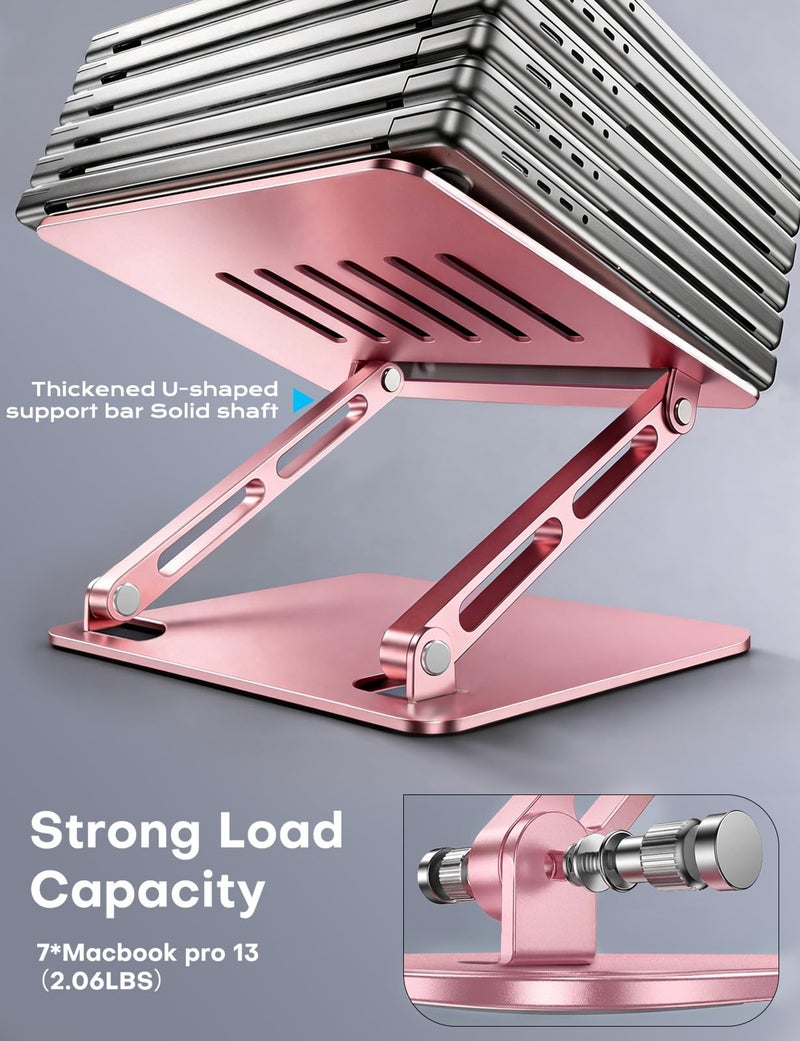 LOXP Adjustable Laptop Stand, Portable Laptop Riser, Aluminum Laptop Stand for Desk Foldable, Ergonomic Computer Notebook Holder for Desk, Office Desk Accessories (10-15.6'')- Pink - Image 5