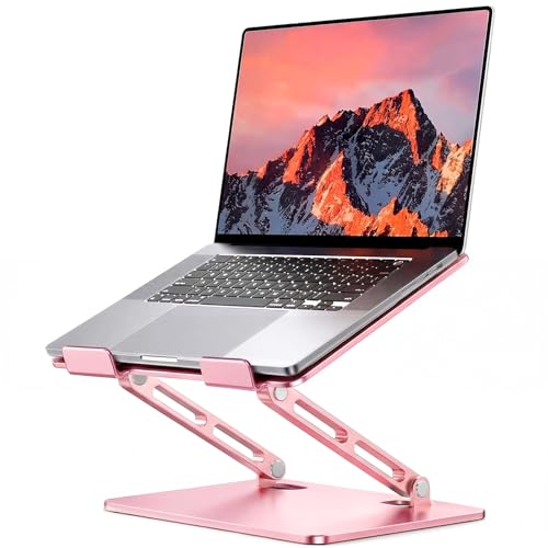 LOXP Adjustable Laptop Stand, Portable Laptop Riser, Aluminum Laptop Stand for Desk Foldable, Ergonomic Computer Notebook Holder for Desk, Office Desk Accessories (10-15.6'')- Pink - Image 1