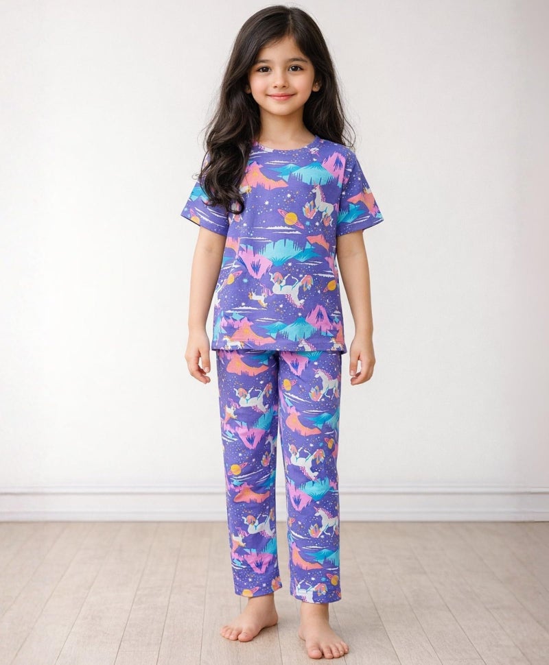 ANTHRILO Summer Unicorn Planet Short Sleeve Pyjama Set - Purple - Image 2