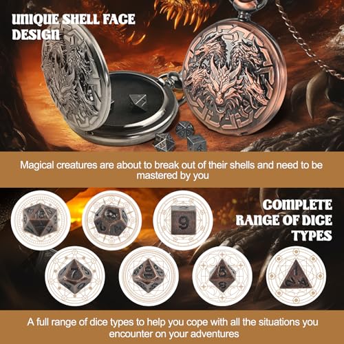 Banloga DD Dice Set7PCS Metal Dice for Dungeons and DragonsMini Dice Set with Pocket Watch CaseRole Playing Board Games Accessories Dragon Copper - Image 5