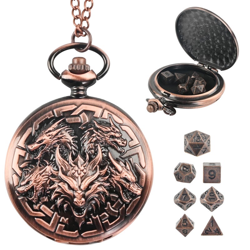 Banloga DD Dice Set7PCS Metal Dice for Dungeons and DragonsMini Dice Set with Pocket Watch CaseRole Playing Board Games Accessories Dragon Copper - Image 3
