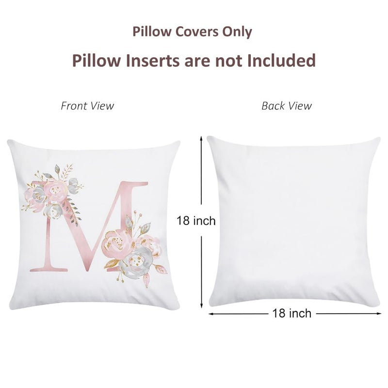 Tillskuch Pink Throw Pillow Covers Cute Alphabet Decorative Cushion Covers Square Letter Throw Pillows Protectors for Sofa Couch Bedroom Chair Home Decor 18 x 18 Inch(M) - Image 5