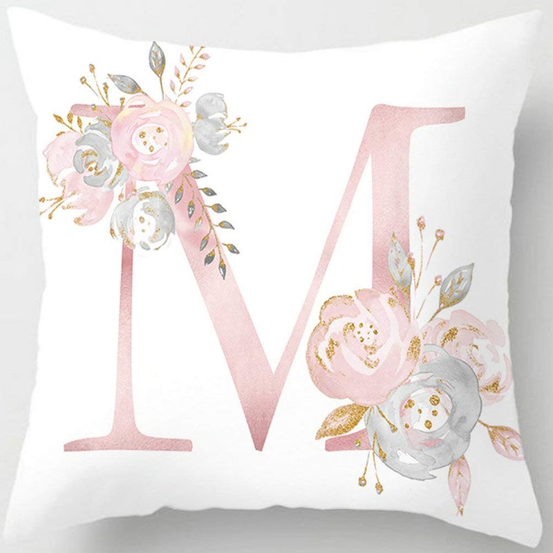 Tillskuch Pink Throw Pillow Covers Cute Alphabet Decorative Cushion Covers Square Letter Throw Pillows Protectors for Sofa Couch Bedroom Chair Home Decor 18 x 18 Inch(M) - Image 1