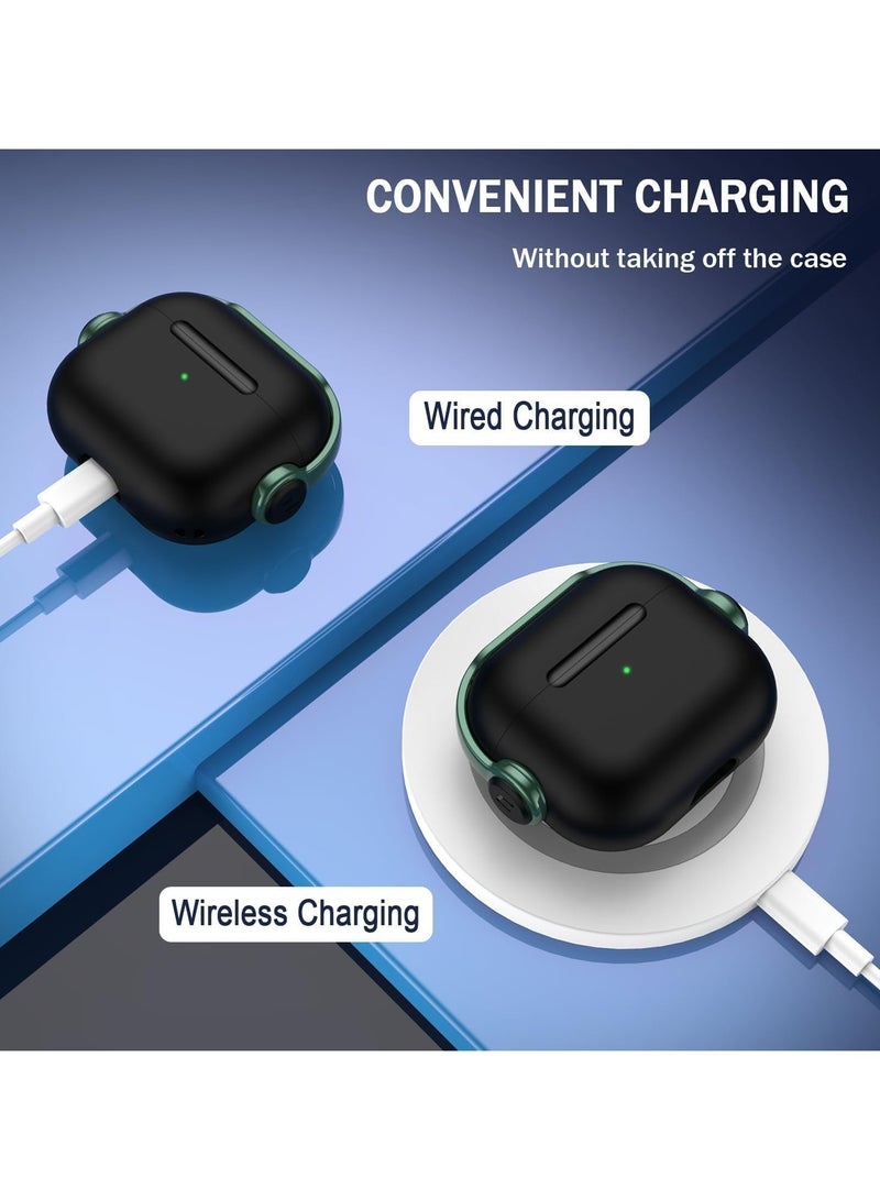 حافظة واقية لجهاز Airpods Pro 2 (مع غطاء إغلاق) (ضوء LED أمامي مرئي) (مع حزام معصم) حافظة جلدية متوافقة مع الجيل الثاني من Airpods Pro 2022 (أسود/أخضر) - Image 3