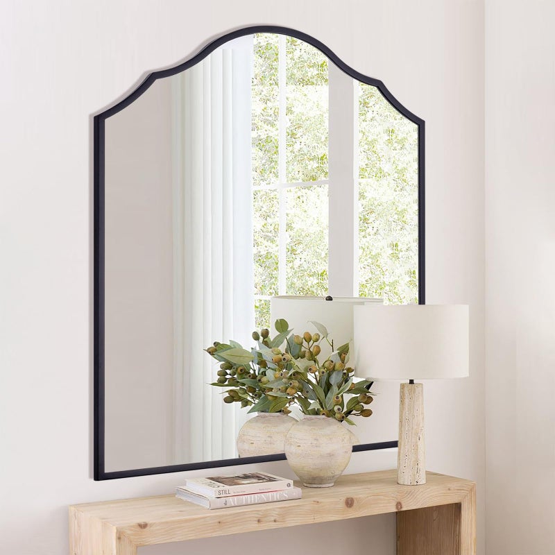 Autdot Arched Mirror Wall Decor, 32"x24" Black Wall Mirror, with Antique Metal Frame, for Elegant Entryway, Bathroom, Living Room, Bedroom - Image 1