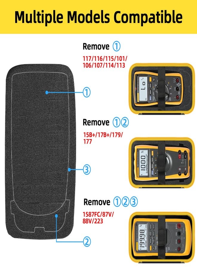 هسبلس حقيبة حمل HESPLUS لأجهزة اختبار وملحقات أجهزة القياس المتعدد الرقمية Fluke 117/15B+/17B+/101/115/116/114/113/177/179/233/106/107، وحقيبة تخزين منظم لأدوات القياس المتعدد (مع رغوة DIY) - Image 3