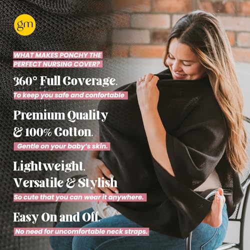 Gold Mamas 100 Cotton Gold Mamas Nursing Cover for Breastfeeding Moms Breathable Poncho Privacy Cover MultiUse as Car Seat Canopy Stroller Cover Baby Blanket Black - Image 3