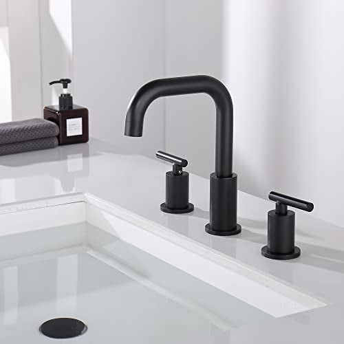 ChiLDano Widespread Bathroom Faucet Matte Black, 8 inch 2 Handles 3 Hole Black Bathroom Faucet with Pop Up Drain Assembly and Water Faucet Supply Hose, Black Bathroom Faucets for Sink 3 Hole CH3166BK - Image 5