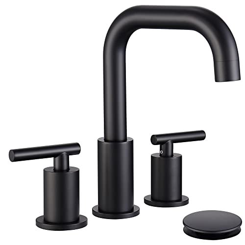 ChiLDano Widespread Bathroom Faucet Matte Black, 8 inch 2 Handles 3 Hole Black Bathroom Faucet with Pop Up Drain Assembly and Water Faucet Supply Hose, Black Bathroom Faucets for Sink 3 Hole CH3166BK - Image 1