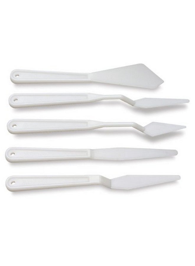 Brustro Plastic Palette Painting Knives | Set of 5 (3 Cranked Handles, 2 Flat) | Made of Flexible, Stain Resistant Plastic, Ideal for Texturing, Acrylic, Oil Paints.