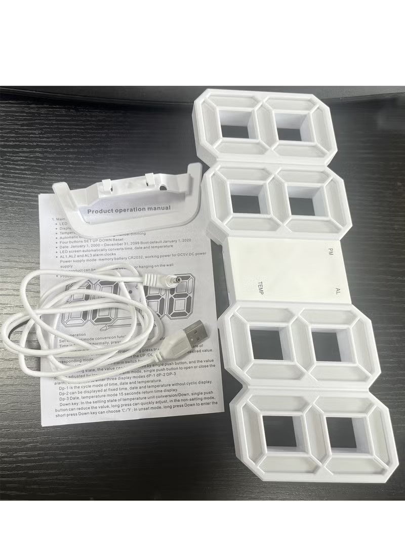 ساعة حائط رقمية ثلاثية الأبعاد بتقنية LED، ساعة منبه، ساعات مكتبية عصرية للمنزل وغرف النوم والمكتب - Image 5