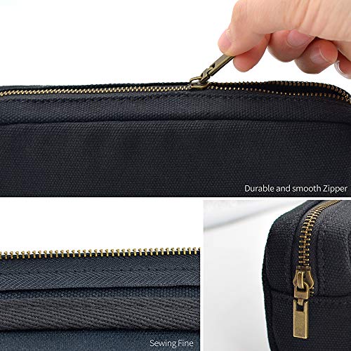 DOBMIT Pencil Pen Case, Canvas Pencil Pouch Big Capacity Pen Bag with Zipper Durable Stationary Storage Bag for Adult Students Officers- Black - Image 4