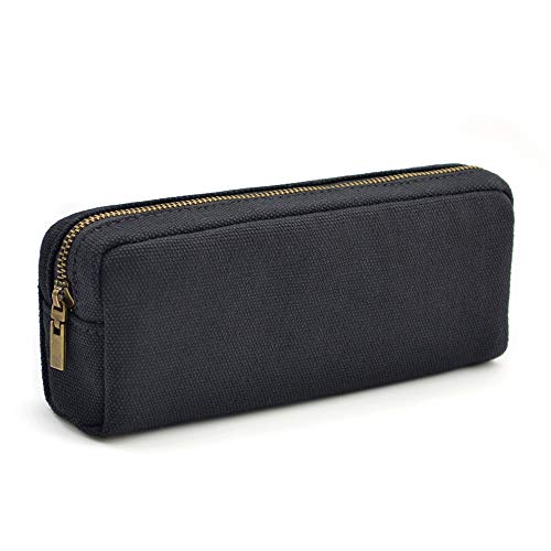 DOBMIT Pencil Pen Case, Canvas Pencil Pouch Big Capacity Pen Bag with Zipper Durable Stationary Storage Bag for Adult Students Officers- Black - Image 1