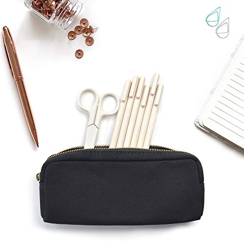 DOBMIT Pencil Pen Case, Canvas Pencil Pouch Big Capacity Pen Bag with Zipper Durable Stationary Storage Bag for Adult Students Officers- Black - Image 5