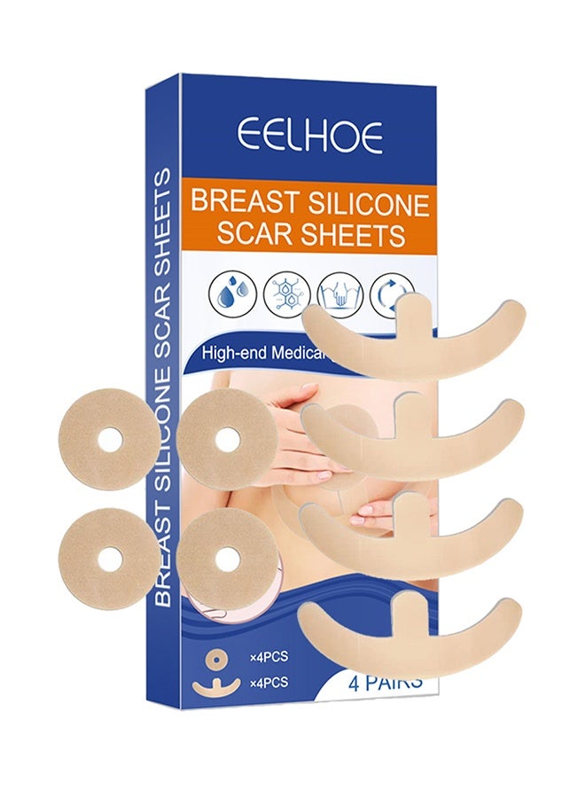 EELHOE Silicone Scar Sheets, Reusable Washable Silicone Scar Tape, Surgery Scars Removal Treatment, Medical Grade Silicone Scar Sheets for Breast 4Pairs - Image 1