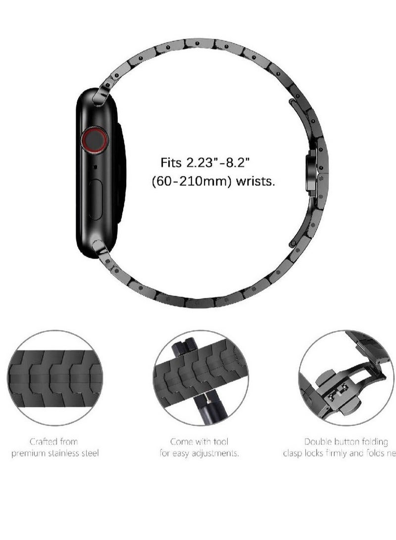 Link Bracelet Stainless Steel Metal Band Compatible with Apple Watch Ultra Series 8 49mm Black - Image 3