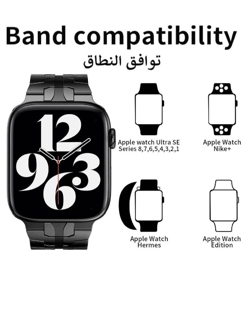 Link Bracelet Stainless Steel Metal Band Compatible with Apple Watch Ultra Series 8 49mm Black - Image 2