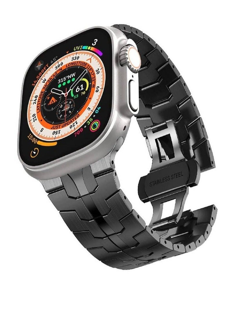 Link Bracelet Stainless Steel Metal Band Compatible with Apple Watch Ultra Series 8 49mm Black - Image 1
