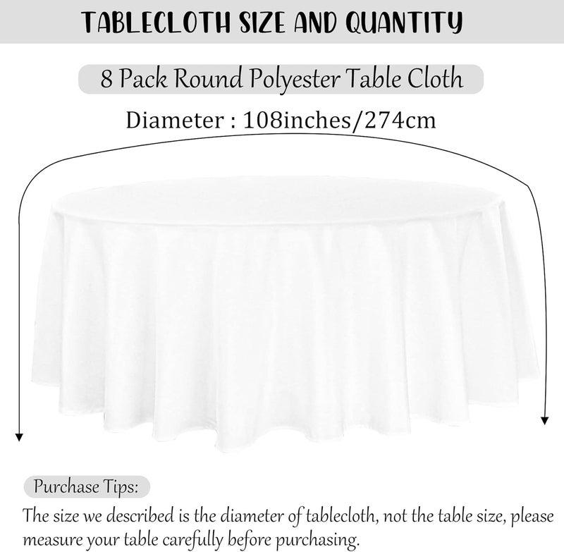 klarako 8 Pack Thick Premium Round Tablecloth 108 Inch Round Table Covers Washable Polyester Fabric Round Table Clothes for Wedding Party Reception Banquet Buffet Restaurant (White, 108 Inch) - Image 2