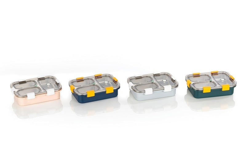 MEDALLIX 3 Compartment Stainless Steel Lunch Box | Leak-Proof & Insulated Bento Tiffin | 750ml BPA-Free Food Container with Spoon & Chopsticks for Kids, Adults, Office, College & School - Grey - Image 3